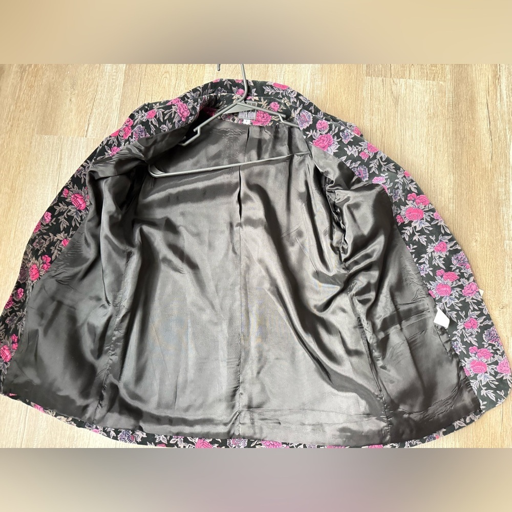 VTG Mark Alan Blazer Jacket Black Gray Pink Floral Size 8 M Lined Pockets Cotton - Picture 7 of 8